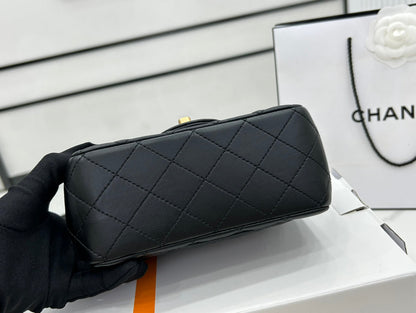CHANEL SMALL 17 FLAP BAG IN BLACK CALFSKIN GOLD HARDWARE