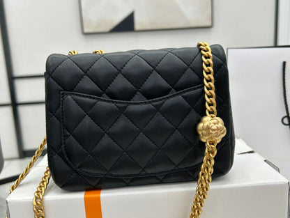 CHANEL SMALL 17 FLAP BAG IN BLACK CALFSKIN GOLD HARDWARE