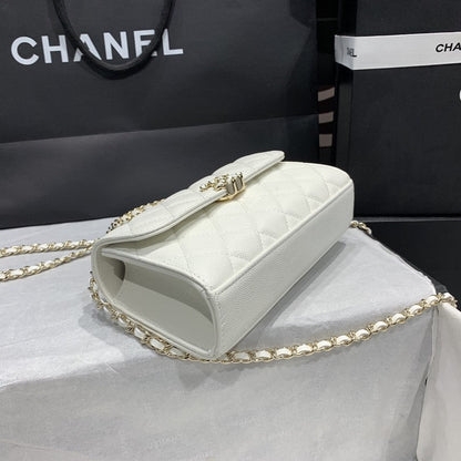 CHANEL 23P Flap Bag 19cm White Caviar Gold Hardware