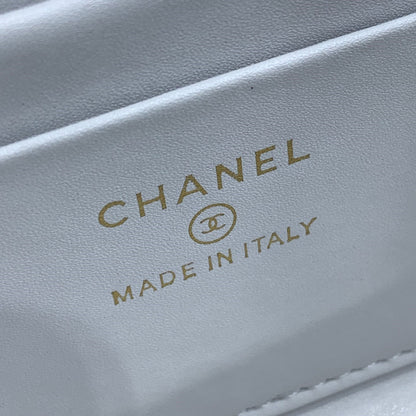CHANEL 23P Flap Bag 19cm White Caviar Gold Hardware