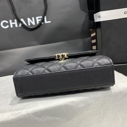 CHANEL 23P Flap Bag 19cm Black Caviar Gold Hardware