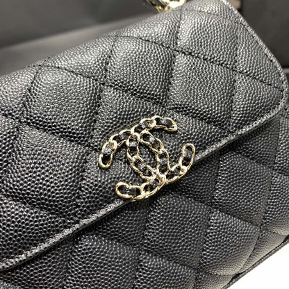 CHANEL 23P Flap Bag 15cm Black Caviar Gold Hardware