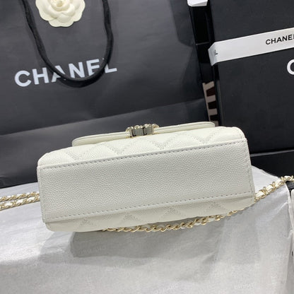 CHANEL 23P Flap Bag 15cm White Caviar Gold Hardware