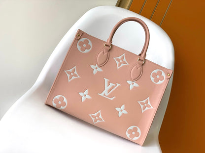 LOUIS VUITTON ONTHEGO MM 35CM LIGHT PINK WHITE