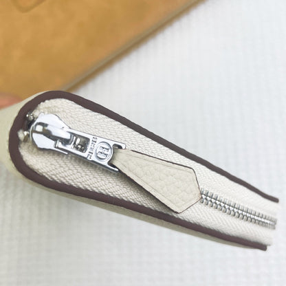 HERMES SILK'IN HOLED CLASSIC WALLET 20 WHITE GRAINED CALFSKIN