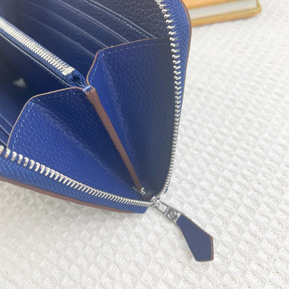 HERMES SILK'IN HOLED CLASSIC WALLET 20 COBALT GRAINED CALFSKIN