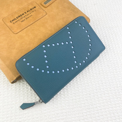HERMES SILK'IN HOLED CLASSIC WALLET 20 CERULEAN GRAINED CALFSKIN