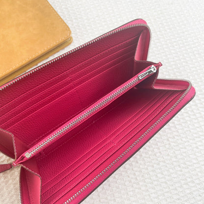 HERMES SILK'IN CLASSIC WALLET 20 RED PINK GRAINED CALFSKIN
