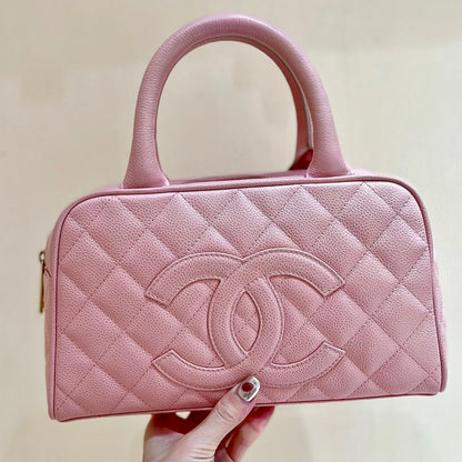 CHANEL 25S  QUILTED CAVIAR BOWLING BAG 27 IN PINK CALFSKIN