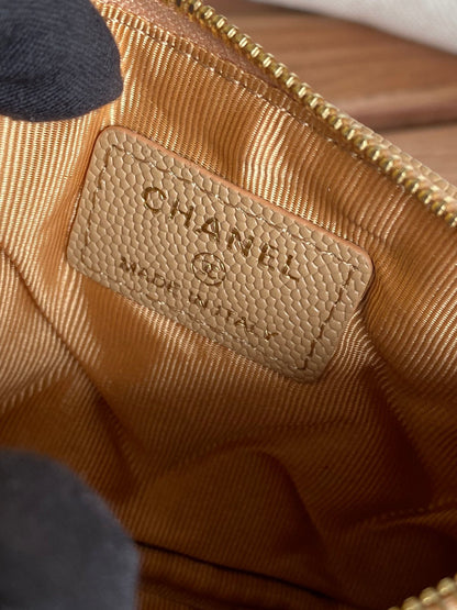 CHANEL CLASSIC SMALL 15 ZIPPED POUCH IN DARK BEIGE GRAINED CALFSKIN