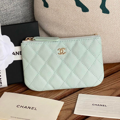 CHANEL CLASSIC SMALL 15 ZIPPED POUCH IN SKY BLUE GRAINED CALFSKIN