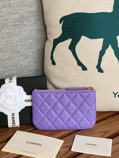 CHANEL CLASSIC SMALL 15 ZIPPED POUCH IN AMETHYST PURPLE GRAINED CALFSKIN