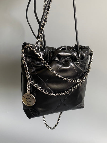 CHANEL HOBO MINI 20CM BLACK LAMBSKIN SHW
