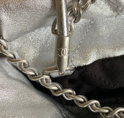 CHANEL HOBO MINI 20CM SILVER LAMBSKIN