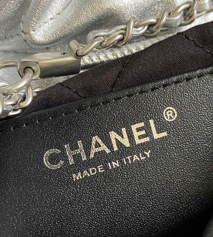 CHANEL HOBO MINI 20CM SILVER LAMBSKIN