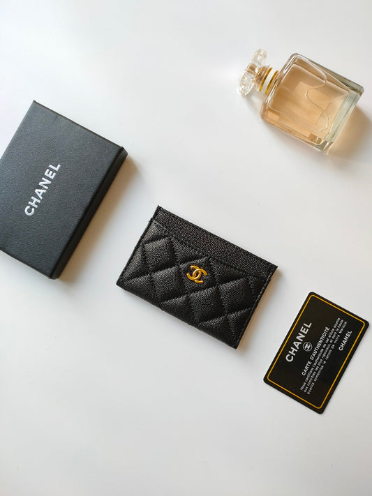 CHANEL CARD HOLDER 11.2 BLACK GRAINED CALFSKIN GOLD ICON