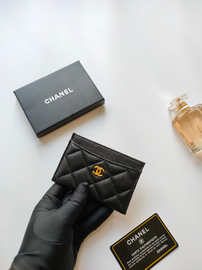 CHANEL CARD HOLDER 11.2 BLACK GRAINED CALFSKIN GOLD ICON