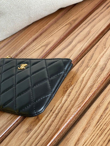 CHANEL CLASSIC SMALL 15 ZIPPED POUCH IN BLACK CALFSKIN