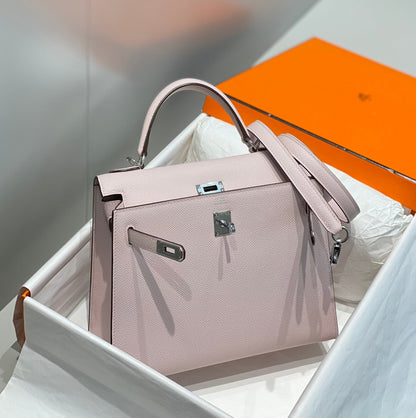 HERMES KELLY 25CM IN EPSOM MAUVE SWIFT CALFSKIN SILVER HARDWARE