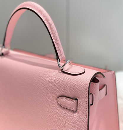HERMES KELLY 25CM IN ROSE SAKURA SWIFT CALFSKIN SILVER HARDWARE