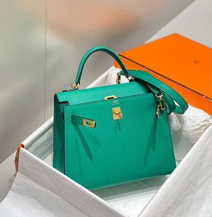 HERMES KELLY 25CM IN VERT VERTIGO EPSOM CALFSKIN GOLD HARDWARE