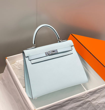 HERMES KELLY 28CM IN BLUE BRUME EPSOM CALFSKIN PALLADIUM HARDWARE