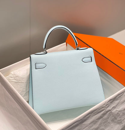HERMES KELLY 28CM IN BLUE BRUME EPSOM CALFSKIN PALLADIUM HARDWARE