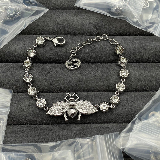 Double Gucci Interlocking Gucci Bee Crystals Bracelet