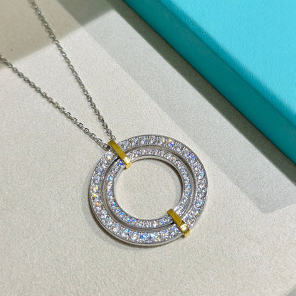 18K Tiffany Edge Circle Diamond Pendant Necklace