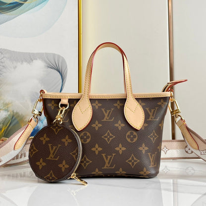 LOUIS VUITTON NEVERFULL BB 24 BROWN MONOGRAM CANVAS AND LEATHER TRIM GOLD HARDWARE