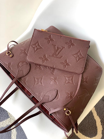 LOUIS VUITTON NEVERFULL MM 32 WINE MONOGRAM EMPREINTE LEATHER