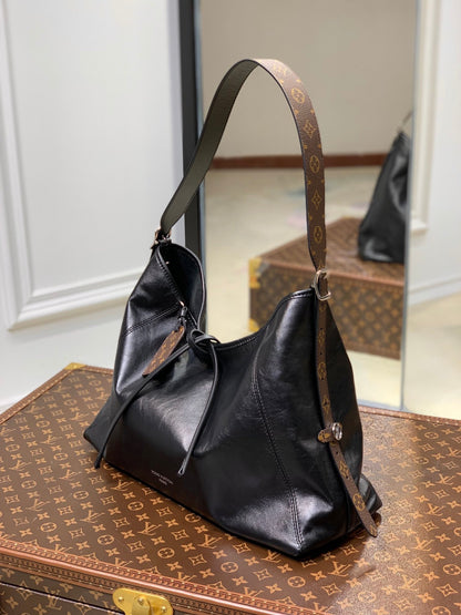 LOUIS VUITTON CARRYALL DARK 39 IN BLACK LAMBSKIN BROWN MONOGRAM TAG