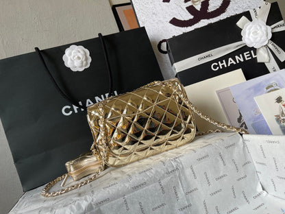 CHANEL MINI 19 FLAP BAG IN GOLDEN METALLIC CALFSKIN