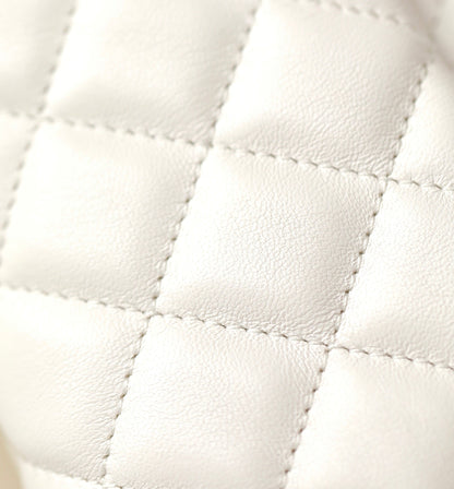 CHANEL 25S FLAP BAG 17 CM IN WHITE LAMBSKIN PEARL STRAP WITH GOLD HARDWARE