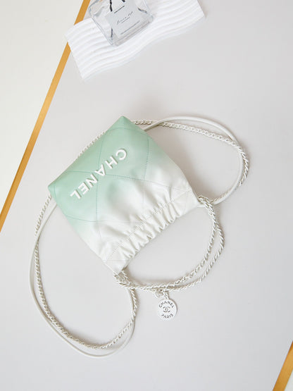 CHANEL MINI 20 HOBO BAG IN WHITE MIX LIGHT GREEN CALFSKIN