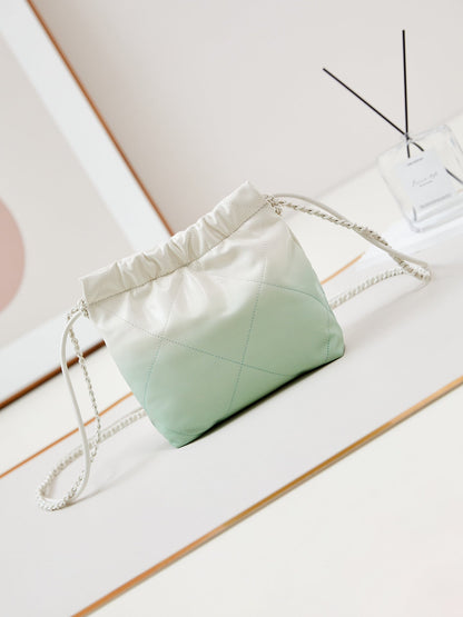 CHANEL MINI 20 HOBO BAG IN WHITE MIX LIGHT GREEN CALFSKIN
