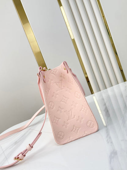LOUIS VUITTON ONTHEGO PM 25 IN OPALE PINK MONOGRAM EMPREINTE LEATHER