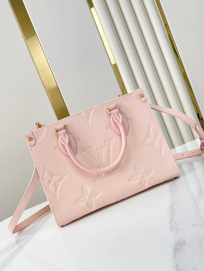 LOUIS VUITTON ONTHEGO PM 25 IN OPALE PINK MONOGRAM EMPREINTE LEATHER