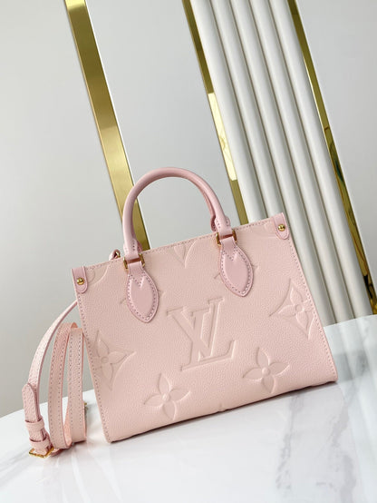 LOUIS VUITTON ONTHEGO PM 25 IN OPALE PINK MONOGRAM EMPREINTE LEATHER