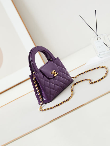 CHANEL KELLY MINI 19 SHOPPING BAG IN INDIGO PURPLE CALFSKIN