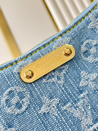 LOUIS VUITTON LIV POCHETTE 24 IN BLUE MONOGRAM DENIM GOLD HARDWARE