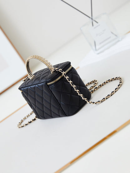 CHANEL 25S MINI VANITY BAG 16 CM IN BLACK LAMBSKIN WITH CRYSTAL-EMBELLISHED  LOGO