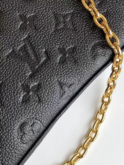 LOUIS VUITTON LIV POCHETTE 24 IN BLACK MONOGRAM EMPREINTE LEATHER GOLD HARDWARE