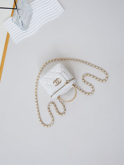 CHANEL 25S MINI VANITY BAG 11 CM IN WHITE LAMBSKIN WITH CRYSTAL-EMBELLISHED  LOGO