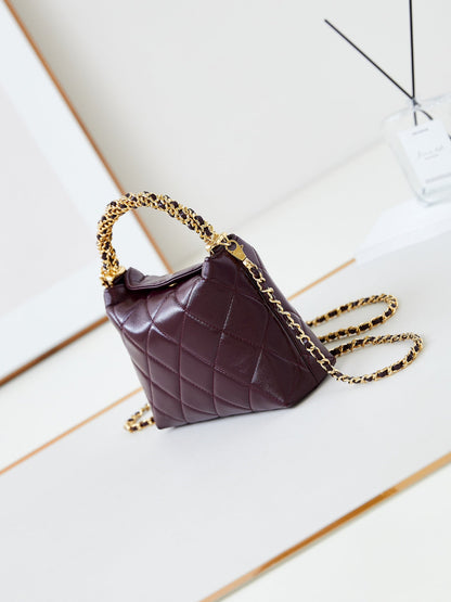 CHANEL HOBO BAG 18 IN WINE RED SOFT LAMBSKIN GOLD CHAIN