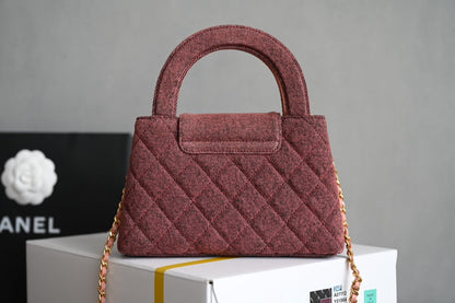 CHANEL 25S KELLY 19 CM IN WINE RED TWEED WITH GOLD HARDWARE