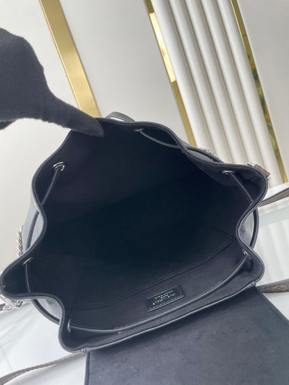 LOUIS VUITTON MONTSOURIS VIBE PM BACKPACK 30 IN BLACK LAMBSKIN SILVER CHAIN