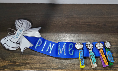 Pin Me Volleyball  Clothespin Clip Holder bag tag