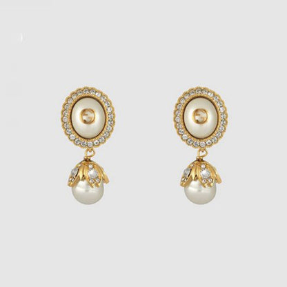 18K Double Gucci Flower Pearl Earrings