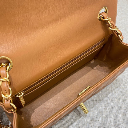 CHANEL FLAP BAG 20CM CARAMEL LAMBSKIN GOLD HARDWARE